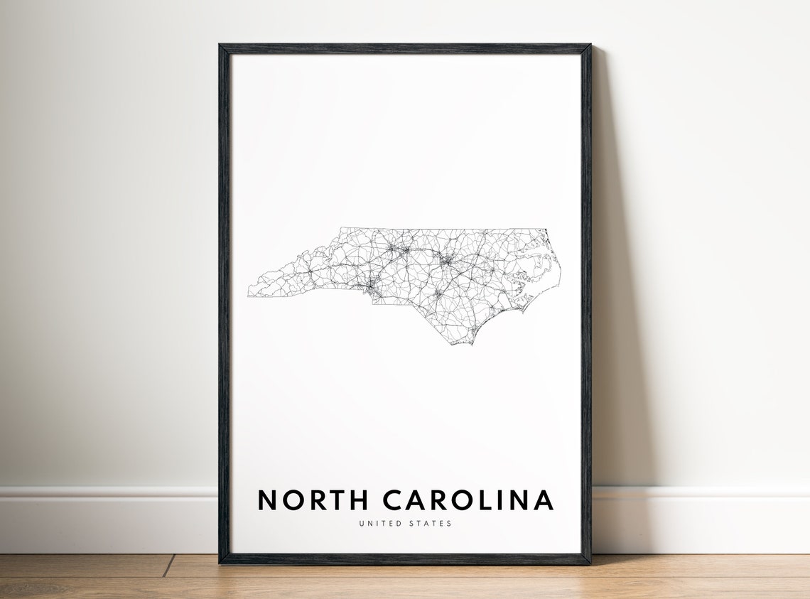 North Carolina State Road Map Minimalist Black White Art Poster - Image 5