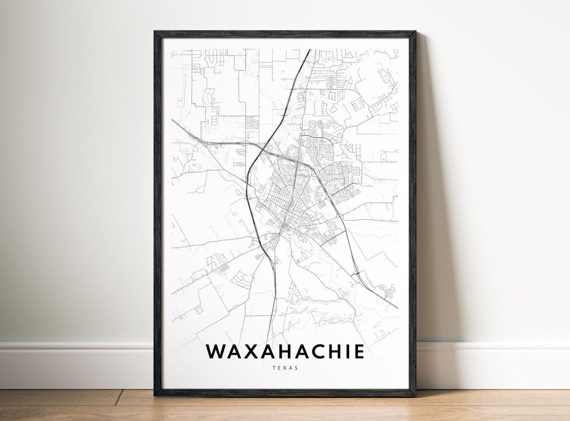Waxahachie Texas Minimalist Black White City Map Wall Poster