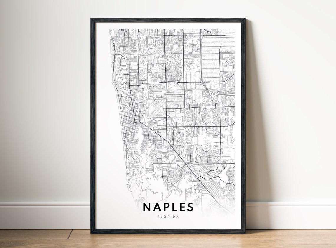 Naples Florida Gulf Coast Street Map Fine Minimal Line Art Print