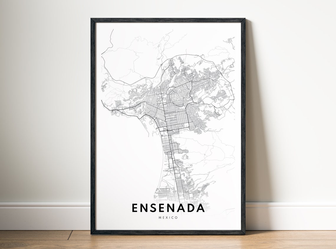 Ensenada Mexico Minimalist Black Line City Street Map Poster