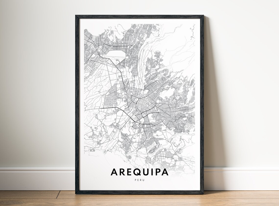 Arequipa Peru Minimalist Black and White City Street Map Poster