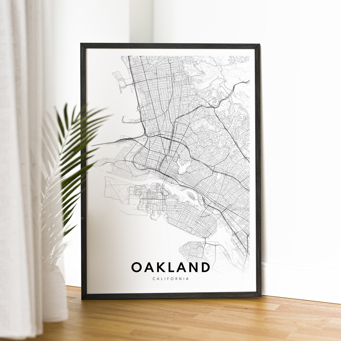 Oakland California Minimalist Black and White City Map Line Art Poster - Image 2