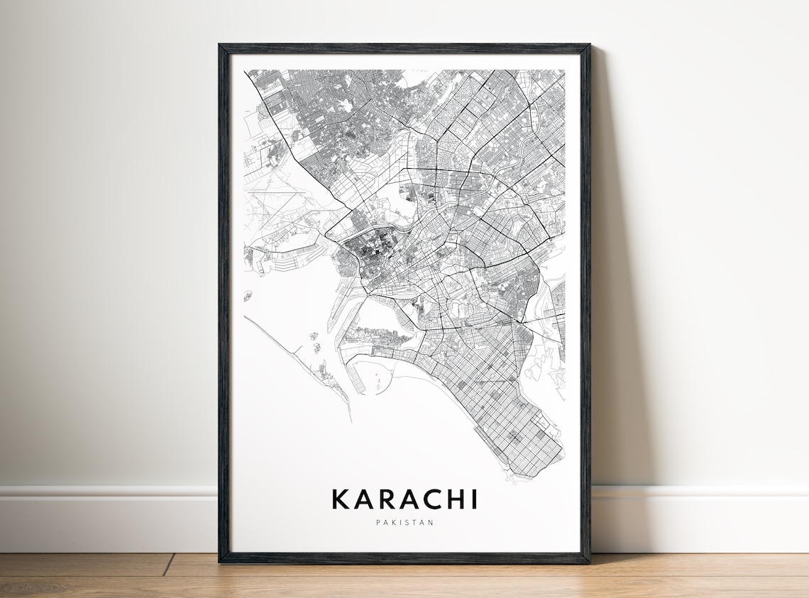Karachi Pakistan Minimalist Black Line City Street Map Poster - Image 5