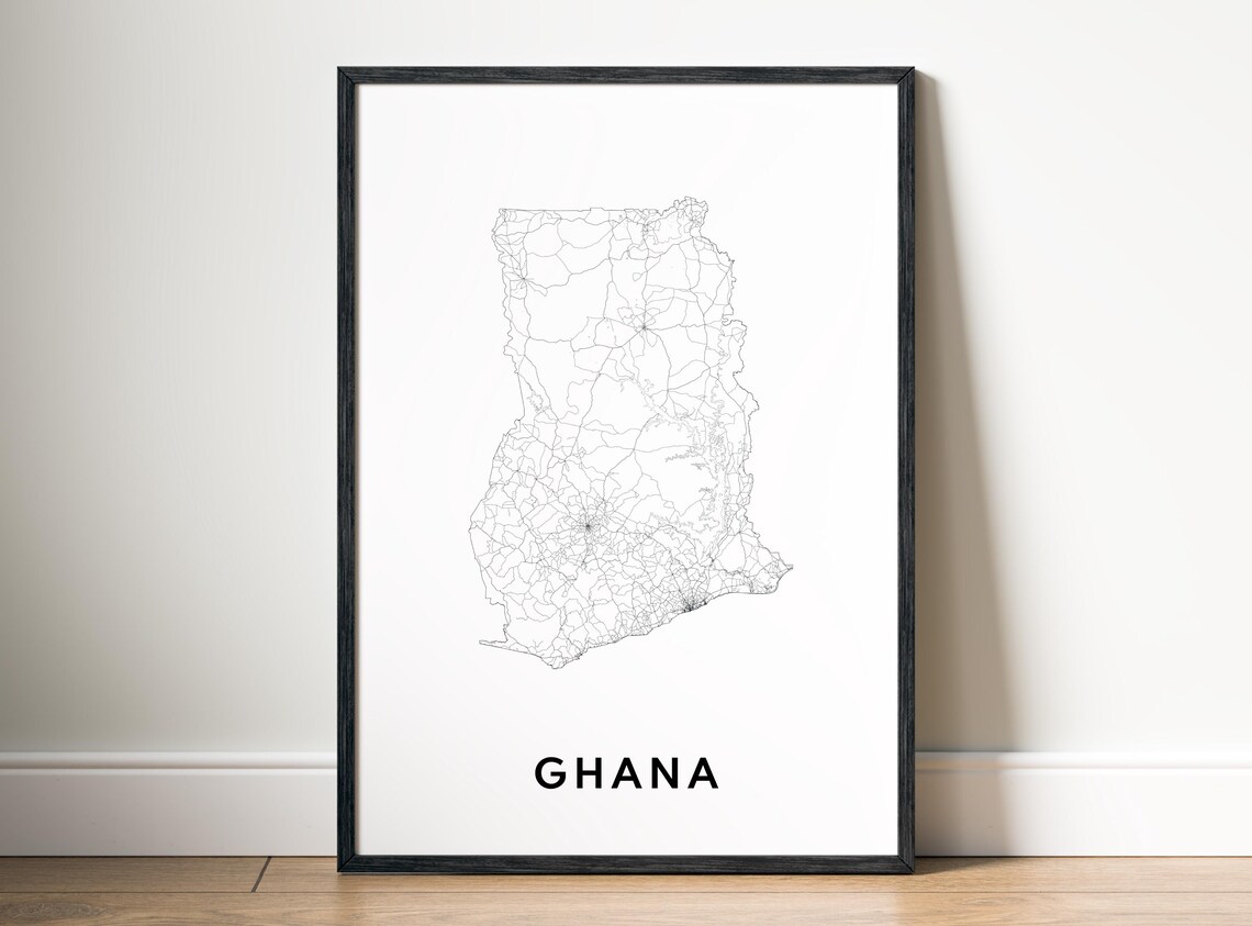 Ghana Country Outline Black And White Minimalist Map Line Art Poster - Image 5