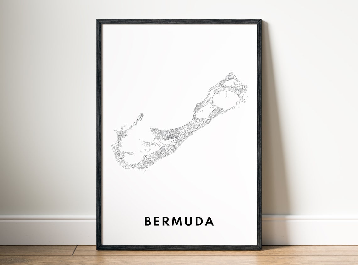 Bermuda Atlantic Island Minimalist Black and White Map Sketch Poster - Image 5