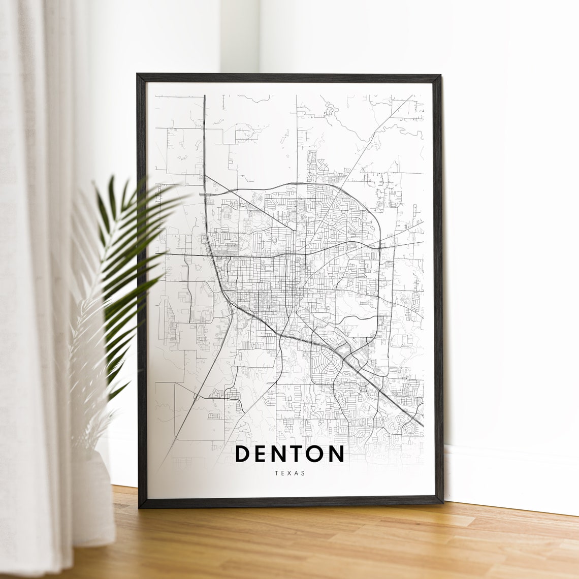 Denton Texas Minimalist Black and White City Map Line Art Poster - Image 4