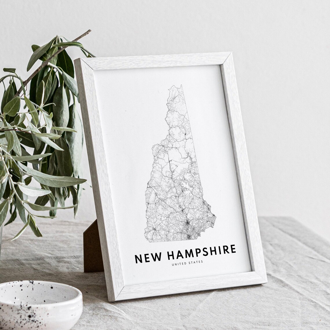 New Hampshire State Map Art Print, Black And White - Image 2