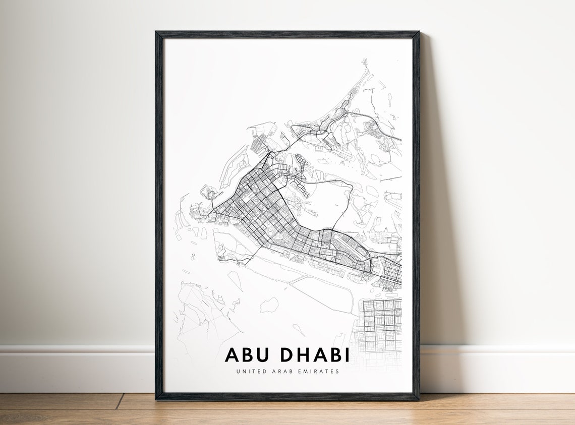 Abu Dhabi UAE Street Map Black and White City Line Art Poster