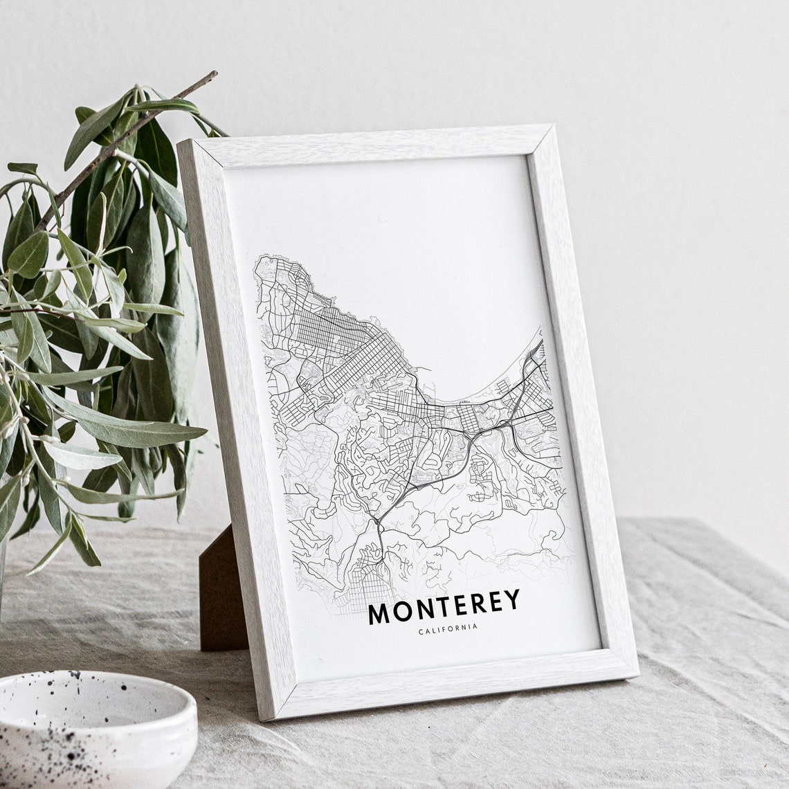 Monterey California Street Map Line Art Black and White Poster - Image 4