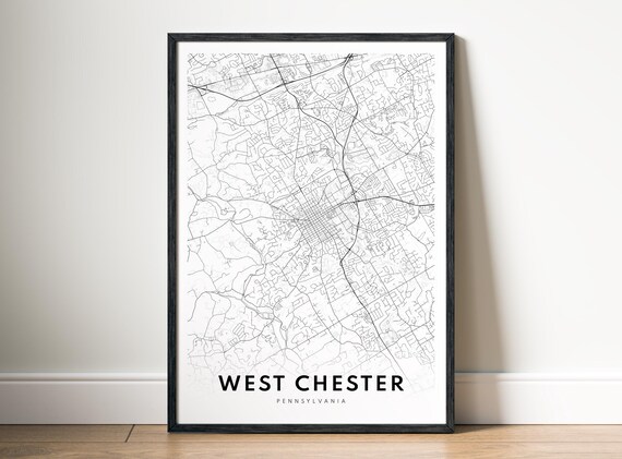 West Chester Pa City Map Poster Pennsylvania Black And White
