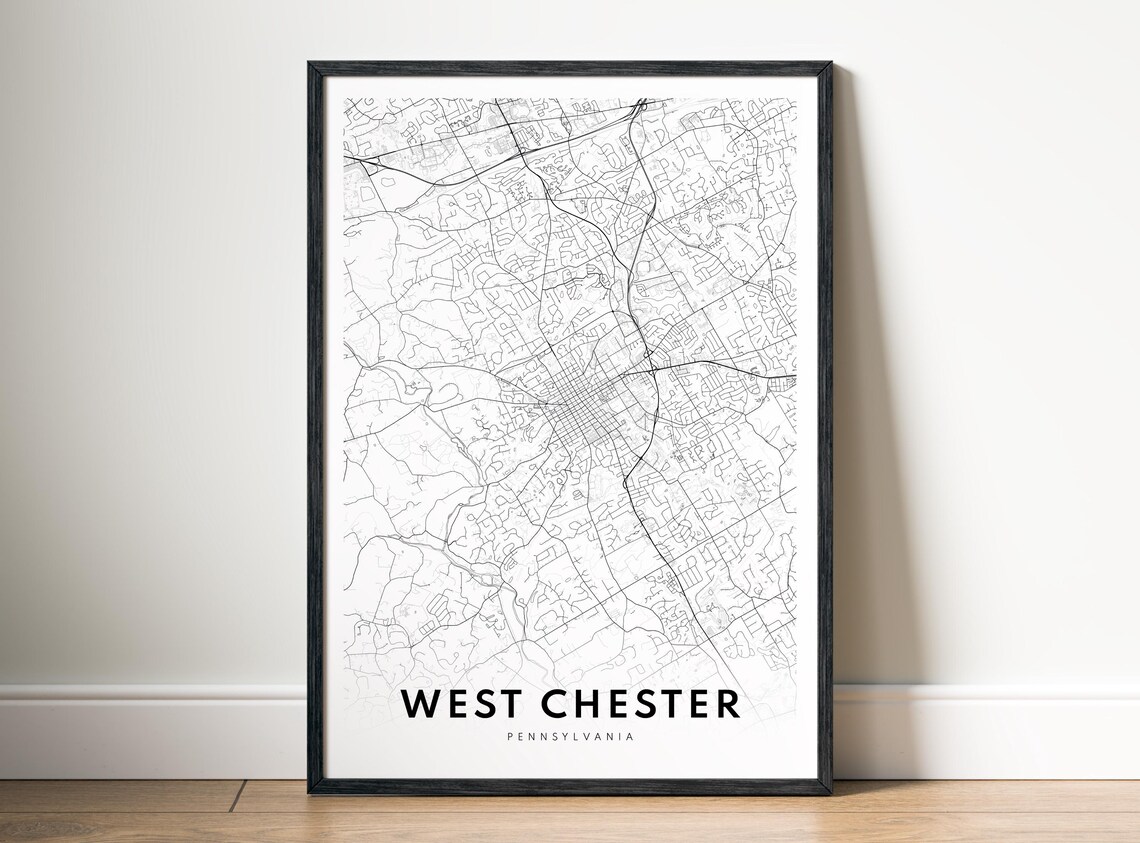 West Chester Pa City Map Poster Pennsylvania Black And White