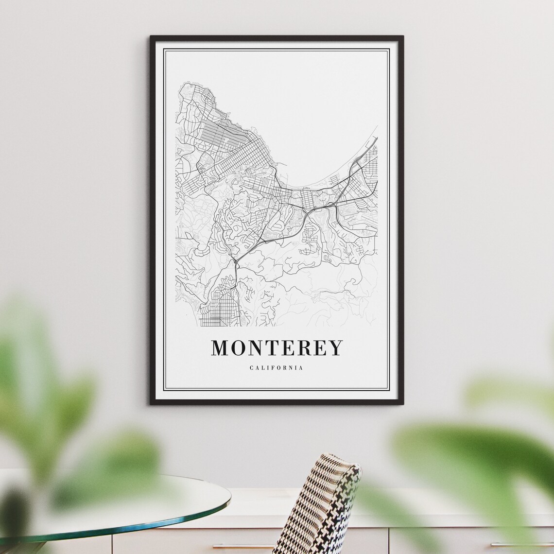 Monterey California Street Map Line Art Black and White Poster - Image 3