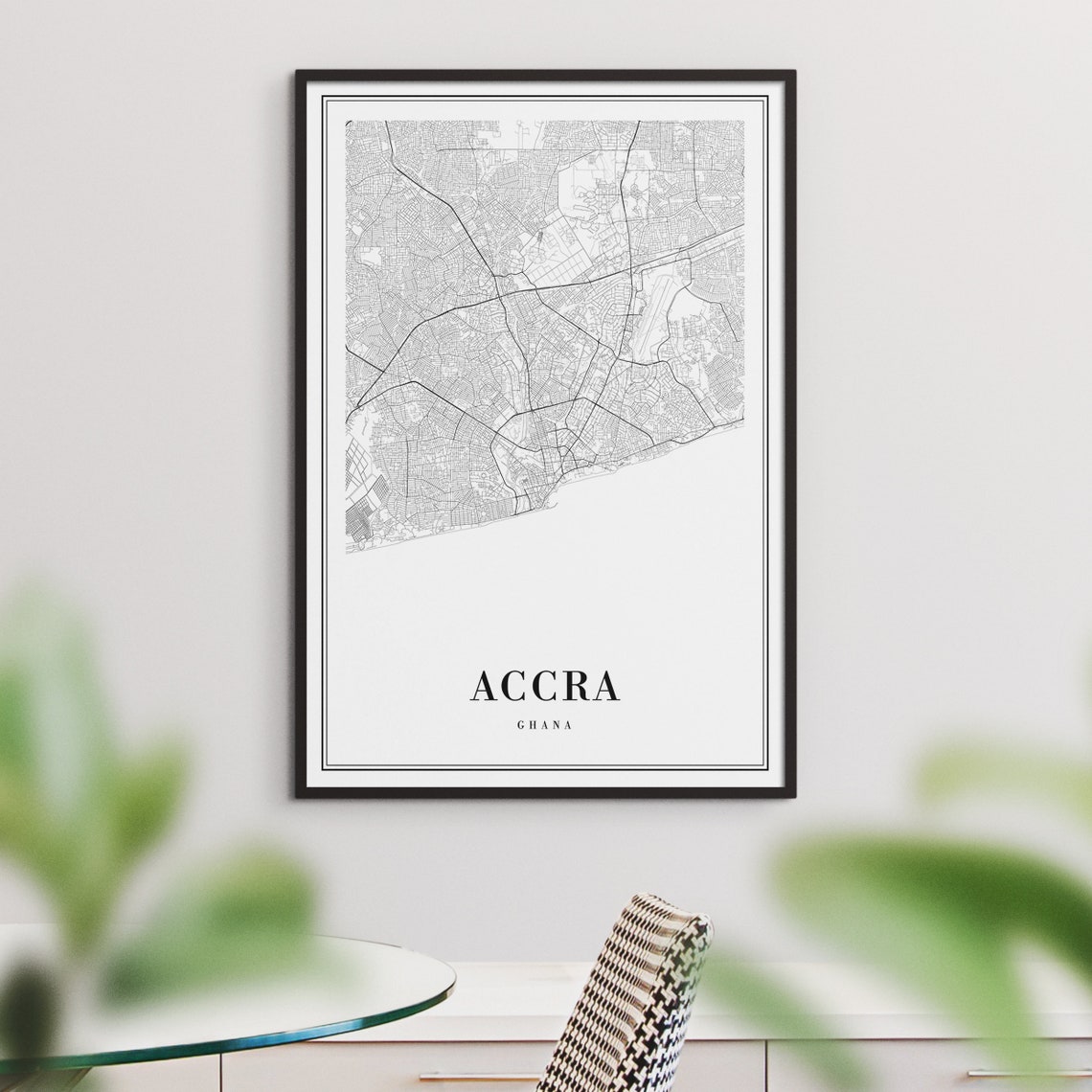 Accra Ghana Minimalist Black and White City Map Sketch Poster - Image 3