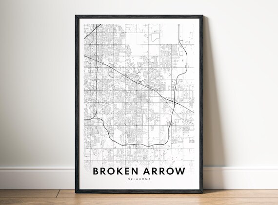 Broken Arrow Map Print Oklahoma Poster Black And White Art Sketch