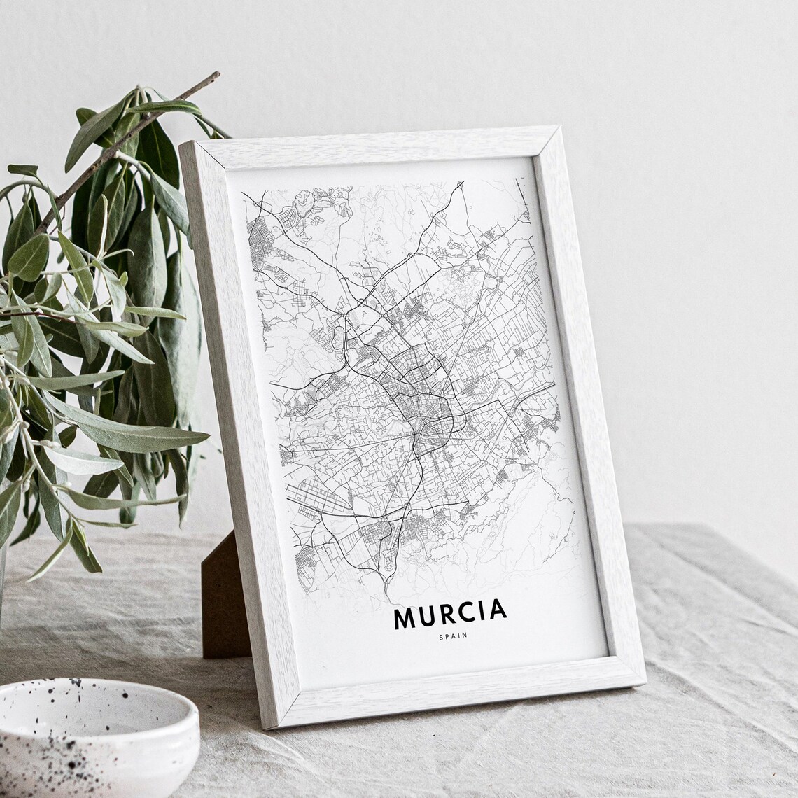 Murcia Spain Black and White Minimalist City Street Map Poster - Image 4
