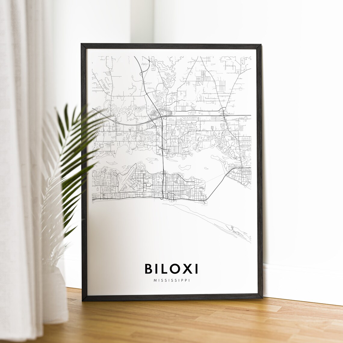 Biloxi Mississippi Street Map Minimalist Black and White Print - Image 2