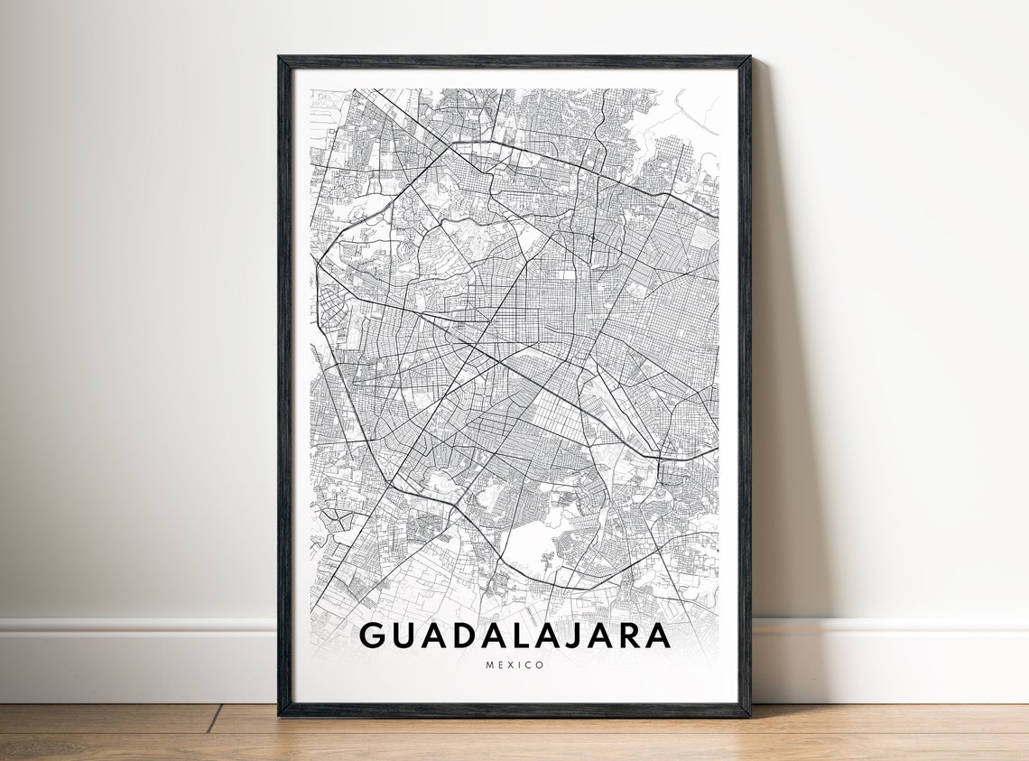 Guadalajara Mexico Black and White City Street Map Urban Poster