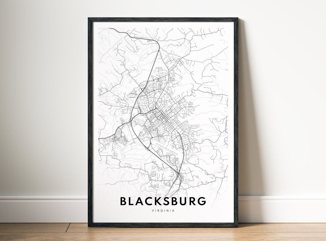 Blacksburg Virginia City Street Map Fine Minimal Line Art Print