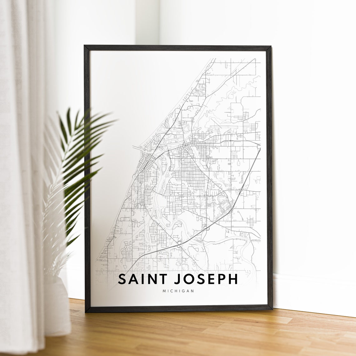 Saint Joseph Michigan Street Map Minimalist Black White Print - Image 4