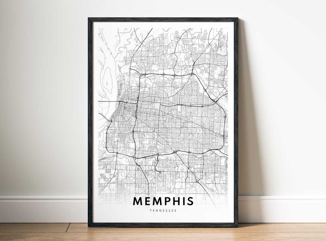 Memphis Map Print Tennessee Poster Black And White Sketch Wall Art