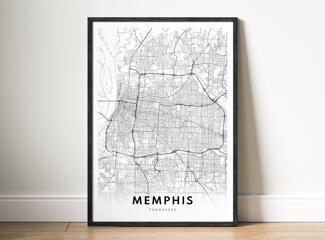Memphis Tennessee City Map Black White Minimalist Line Art Poster