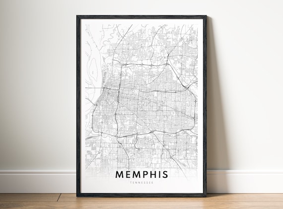 Memphis Map Print Tennessee Poster Black And White Sketch Wall Art