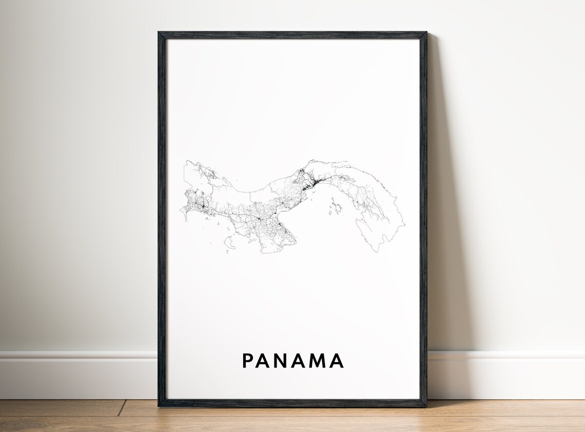 Panama Country Road Map Minimalist Line Art Black And White Wall Art - Image 5