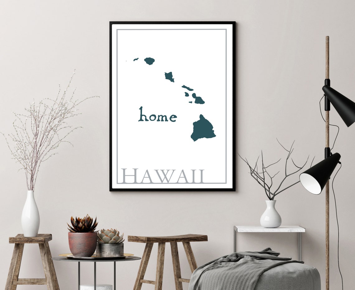 Hawaii Modern Home State Silhouette Teal Map Wall Art Print Poster - Image 3