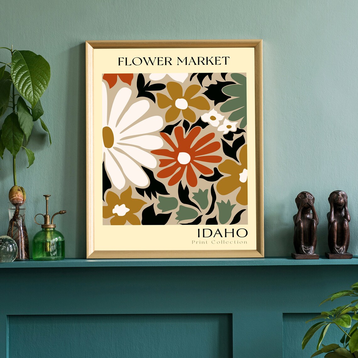 Idaho Flower Market Retro White Daisy Rust Bloom Botanical Art Poster - Image 2