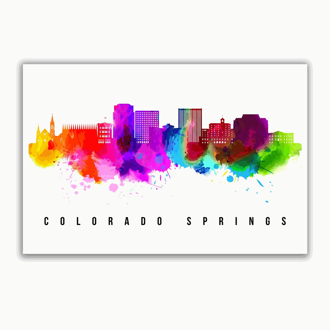 Colorado Springs Watercolor Rainbow Skyline Cityscape Art Poster - Image 2