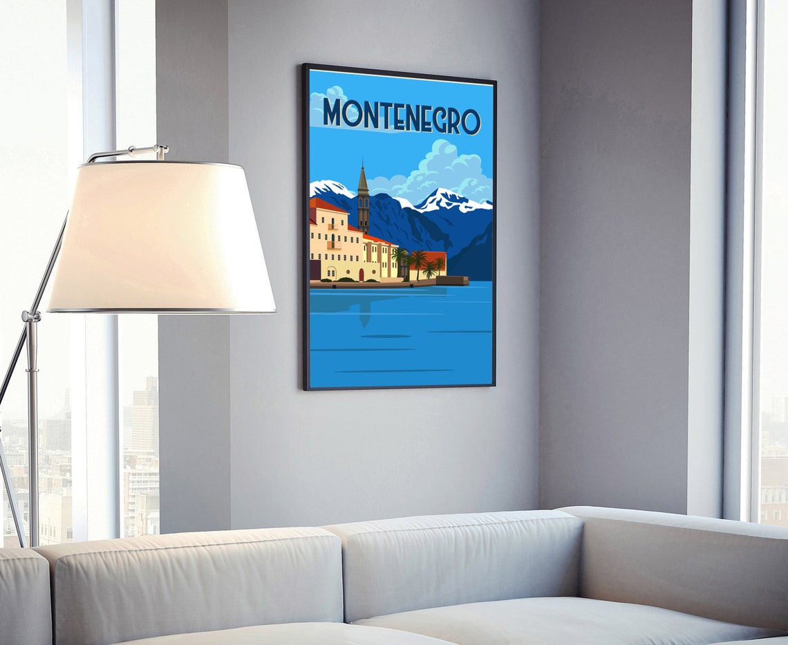 Montenegro Old Town Coast Snowy Mountains Vintage Travel Poster - Image 4