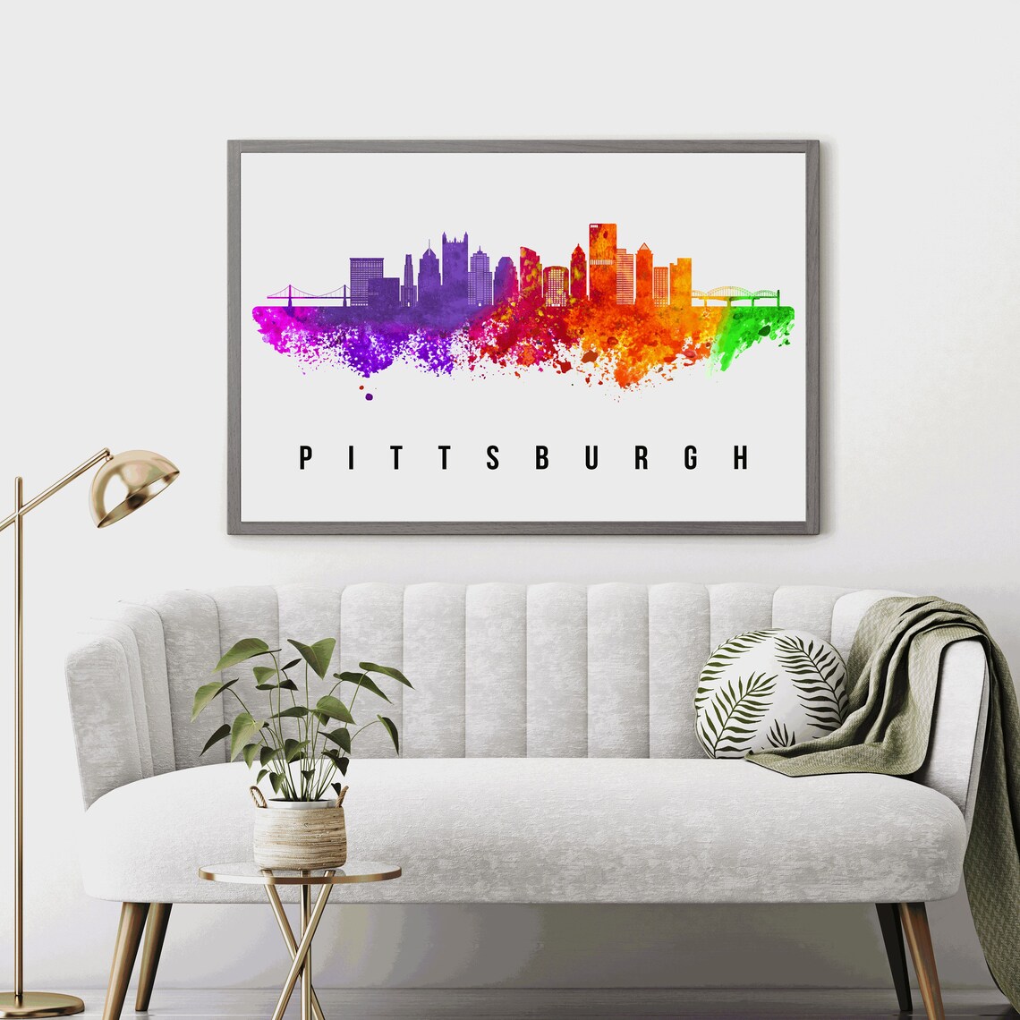 Pittsburgh Pennsylvania Colorful Watercolor Skyline Travel Poster - Image 4