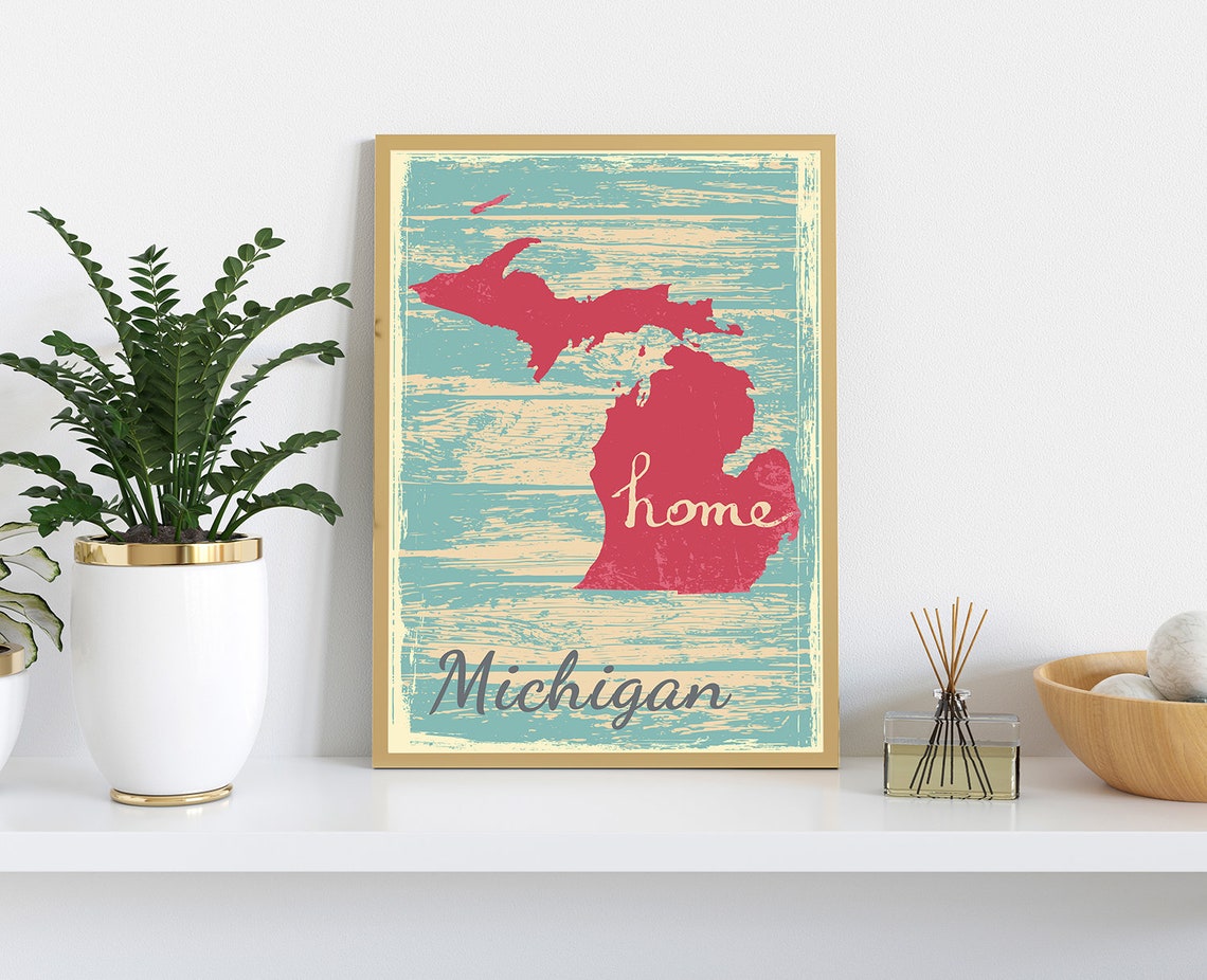 Michigan Home State Map Retro Distressed Wood Vintage Travel Poster - Image 3