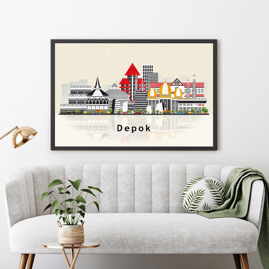Depok Indonesia Golden Domes Skyline Illustration Reflection Poster