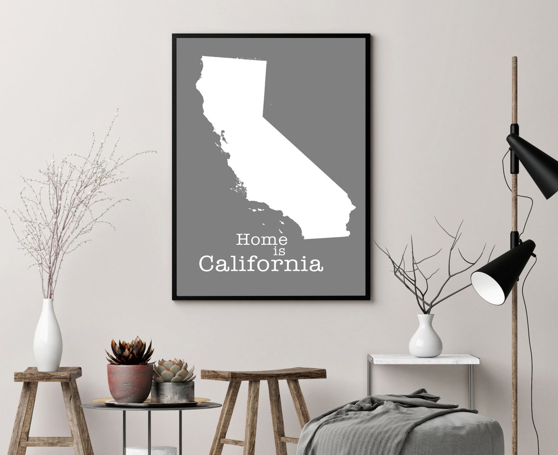 California Home Is Gray Minimalist State Map Silhouette Wall Art - Image 3