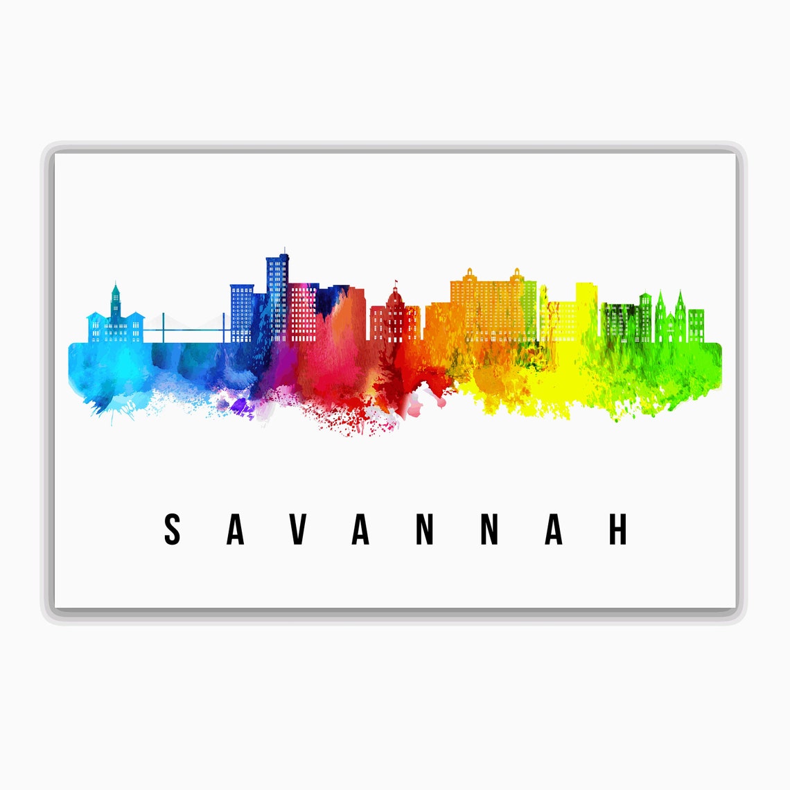 Savannah Georgia Rainbow Watercolor Skyline Minimalist Travel Poster - Image 2
