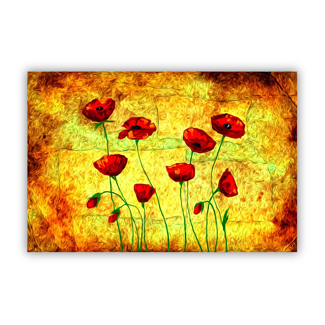 Vivid Red Poppies Golden Swirl Background Modern Floral Wall Art - Image 2