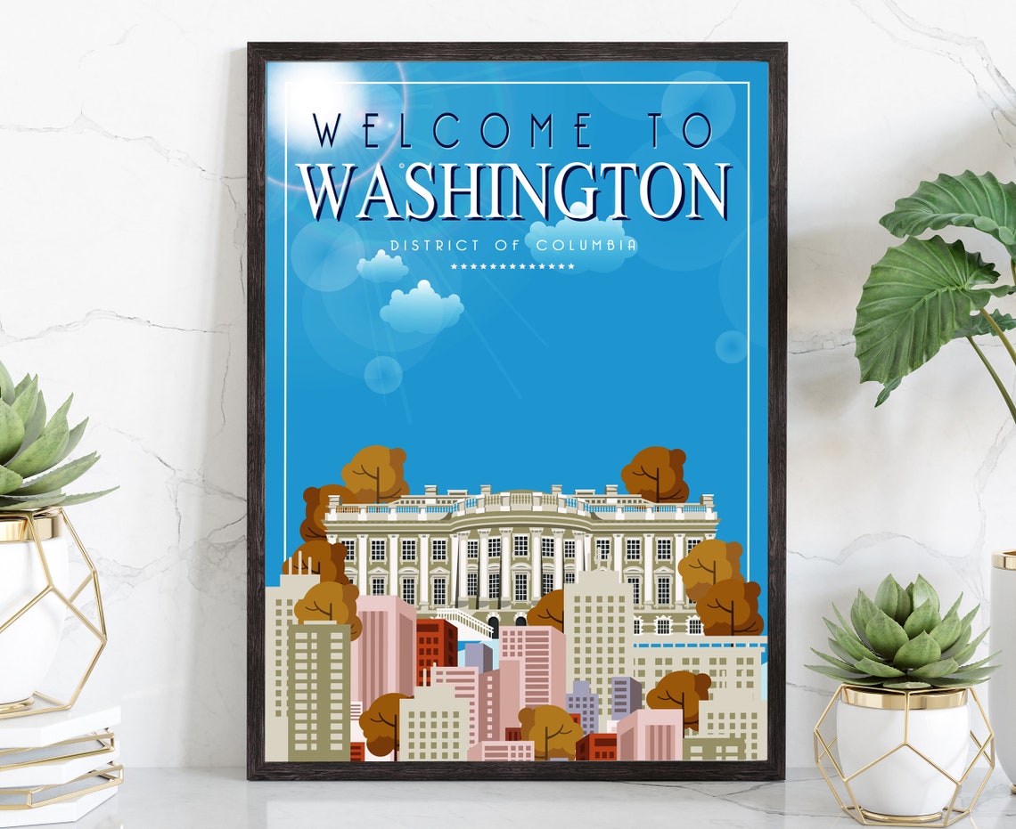 Welcome To Washington DC White House Retro Vintage Style Travel Poster