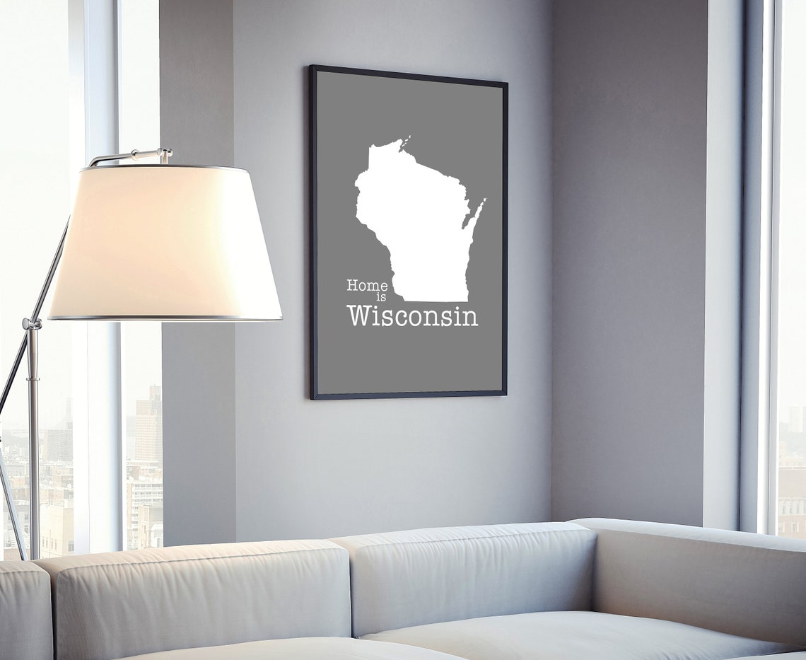 Wisconsin Home Is State Silhouette Gray Minimal Map Art Poster - Image 4