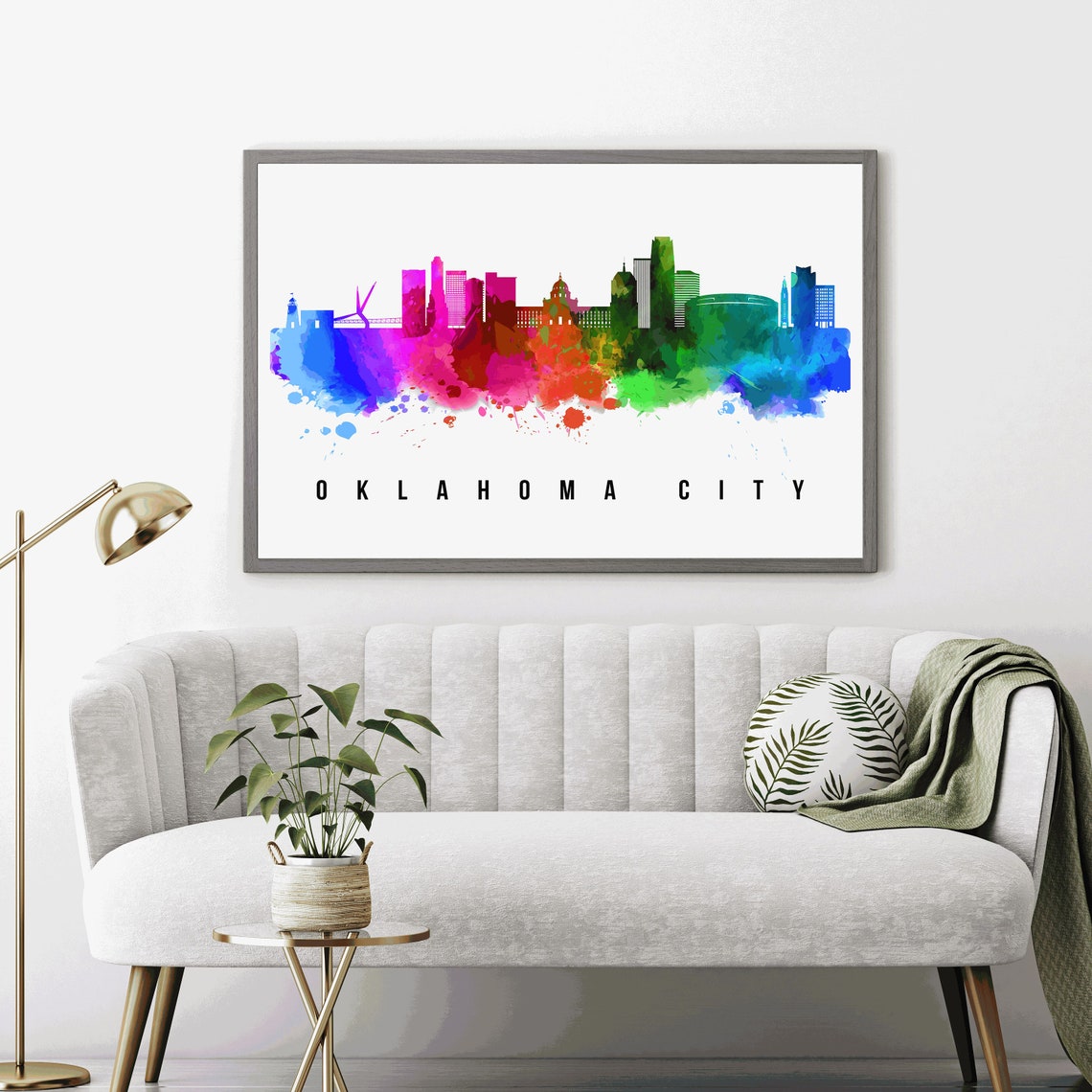 Oklahoma City Rainbow Watercolor Devon Tower Skyline Travel Poster - Image 4