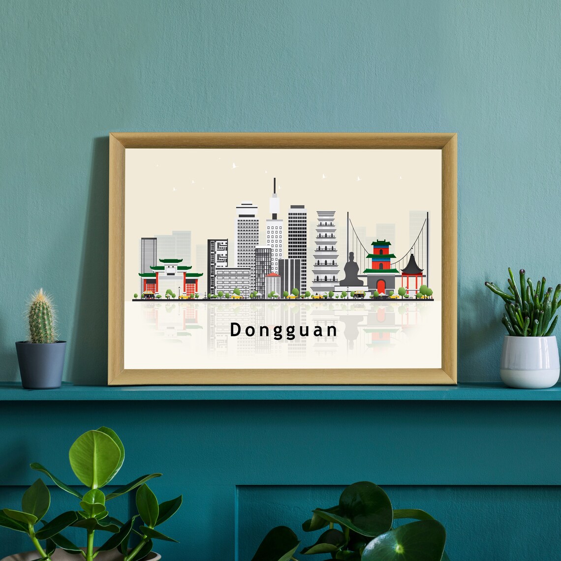 Dongguan China Modern Skyline Illustration Landmarks Travel Poster - Image 2