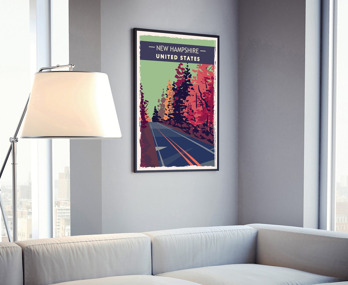 New Hampshire Autumn Foliage Road Retro Travel Poster Scenic Print - Image 4