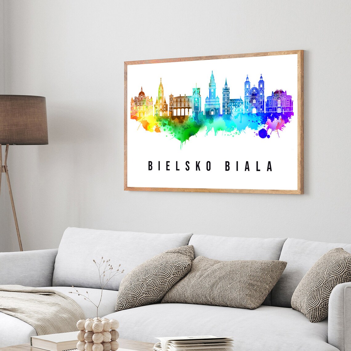 Bielsko Biala Poland Old Town Churches Watercolor Skyline Poster - Image 3