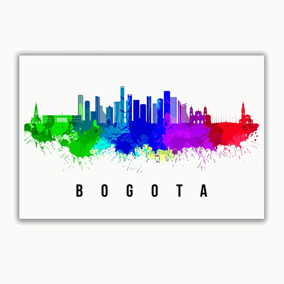 Bogota Colombia Rainbow Watercolor Skyline Silhouette Cityscape Poster - Image 2