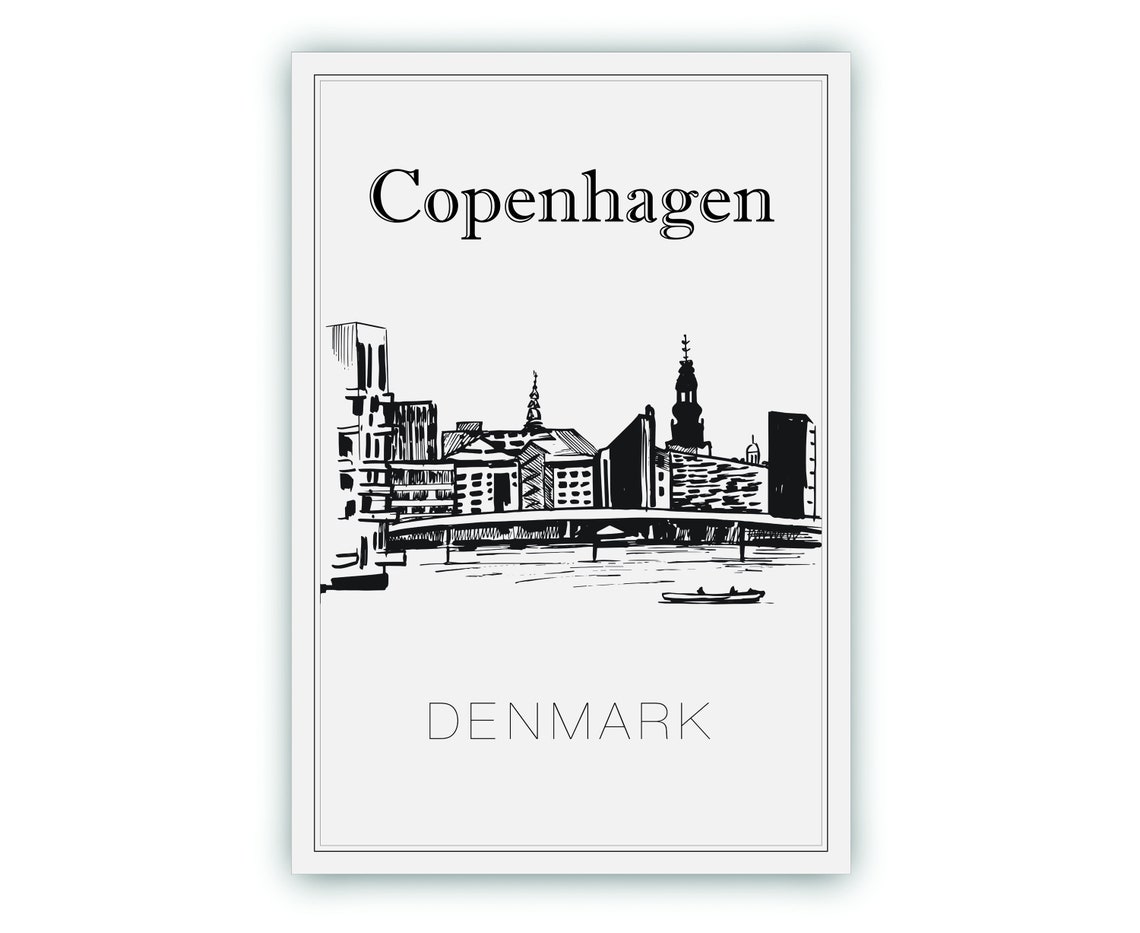 Copenhagen Denmark Hand Drawn Harbor Panorama Sketch Line Art Poster - Image 2