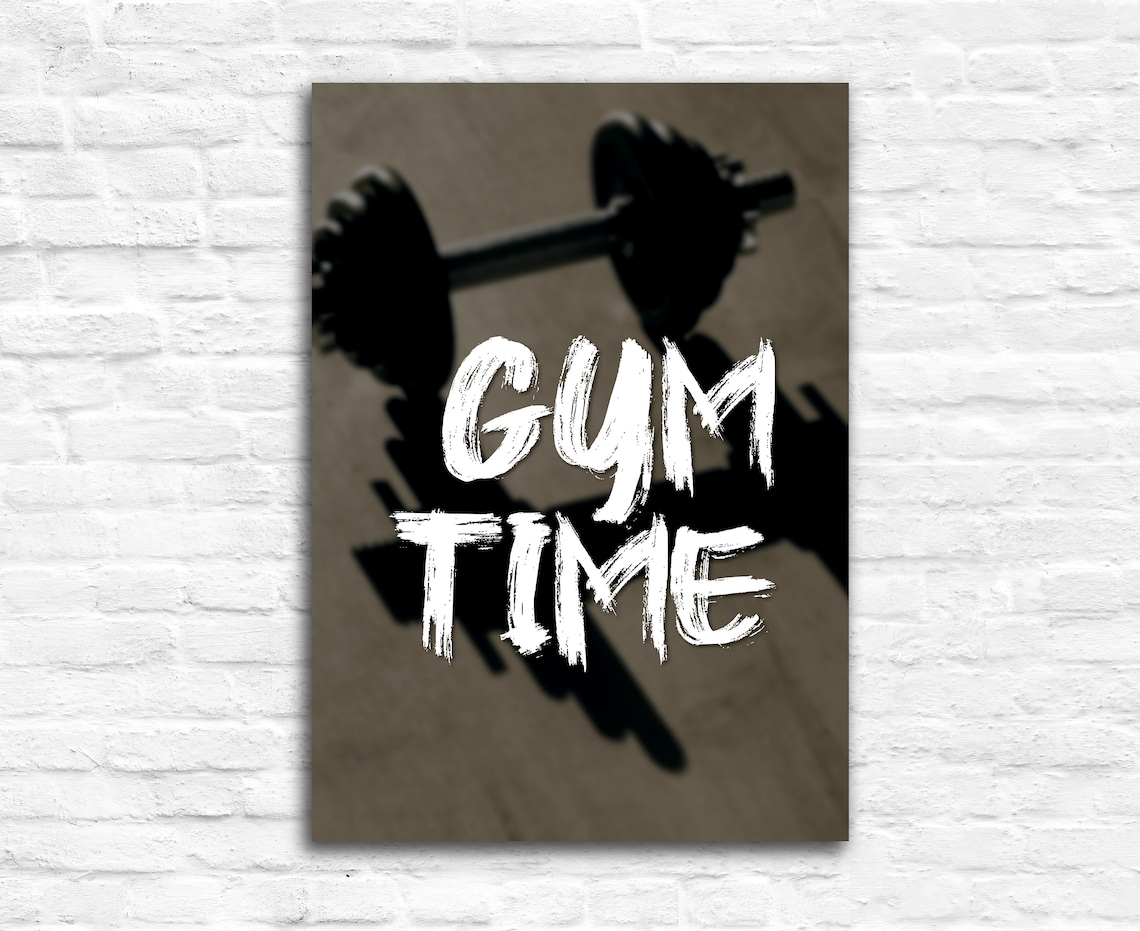 Gym Time Bold Brush Lettering Barbell Photo Fitness Motivational Poster - Image 2