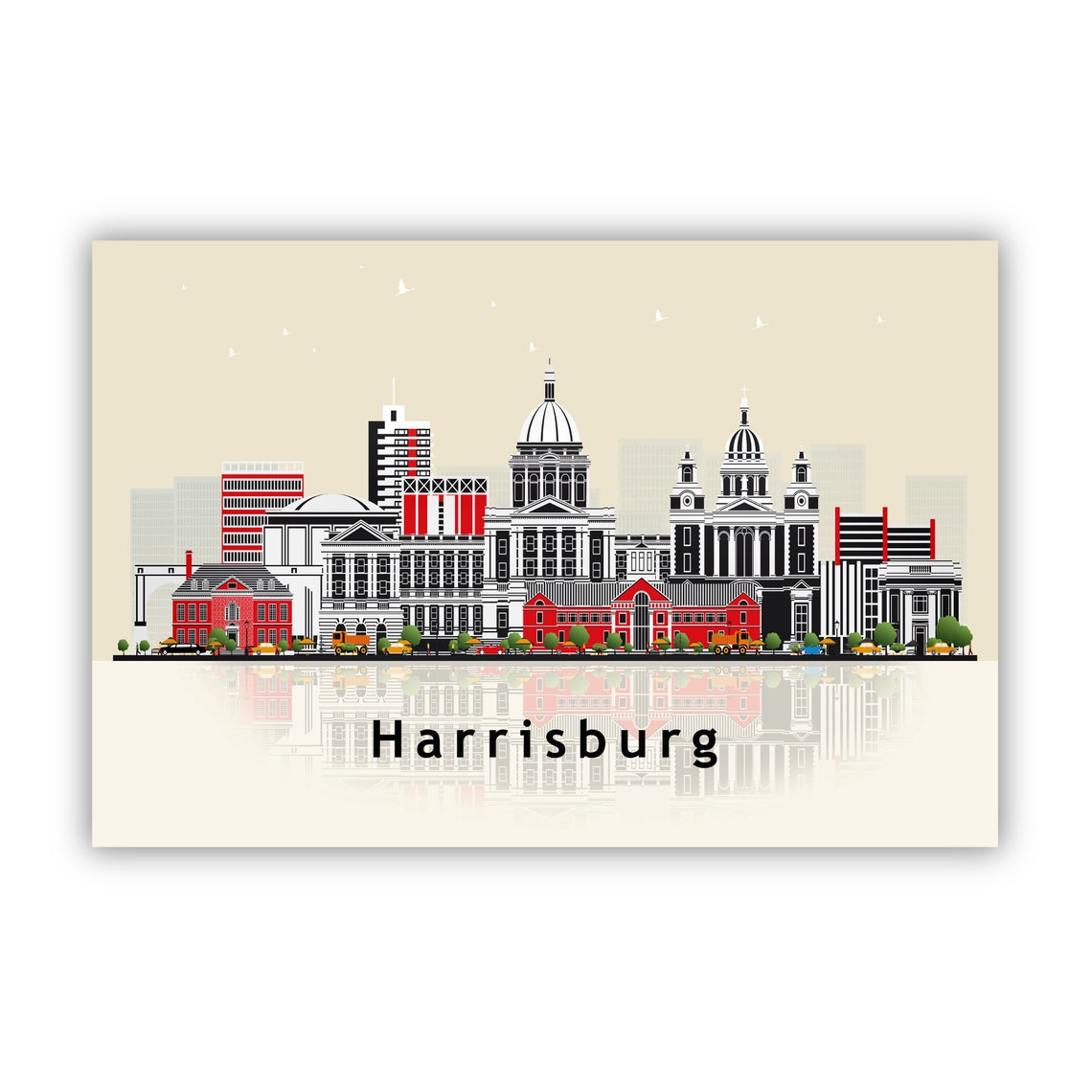 Harrisburg Pennsylvania Modern Flat Vector Skyline Travel Poster - Image 2