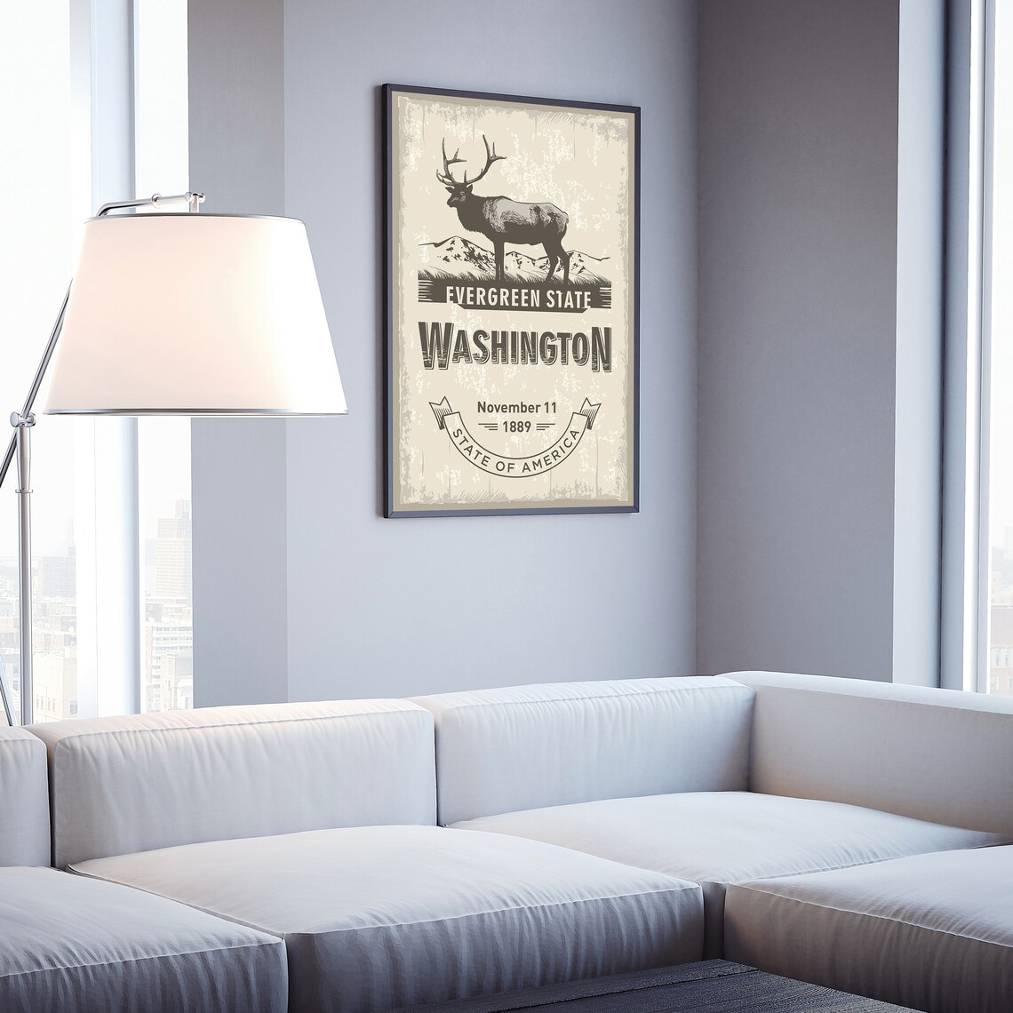 Washington Evergreen State Elk Symbol Vintage Statehood Travel Poster - Image 4