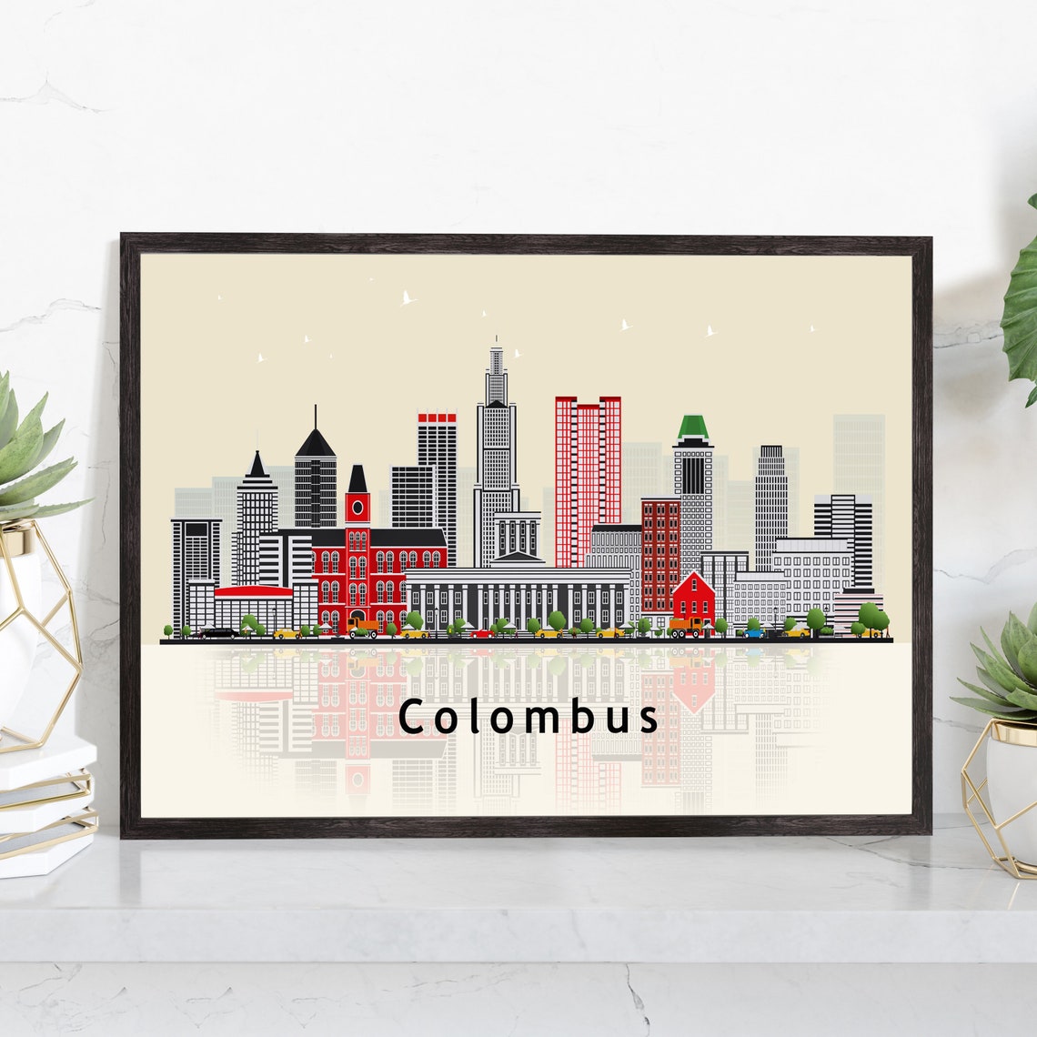 Colombus Ohio Downtown Skyline Vector Illustration City Poster