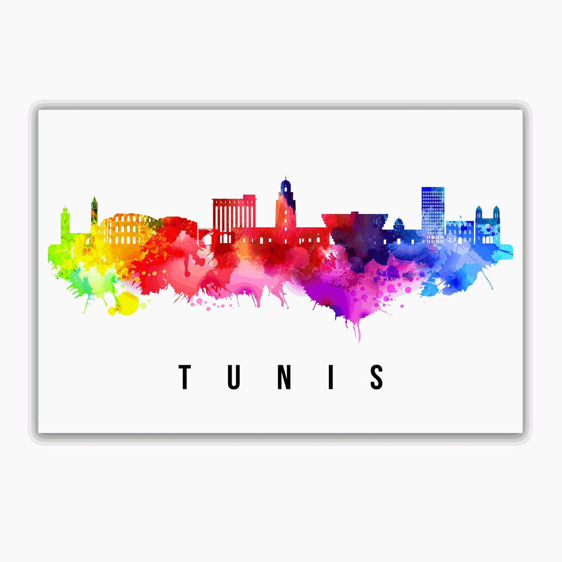 Tunis Tunisia Rainbow Watercolor Splash Skyline City Travel Poster - Image 4